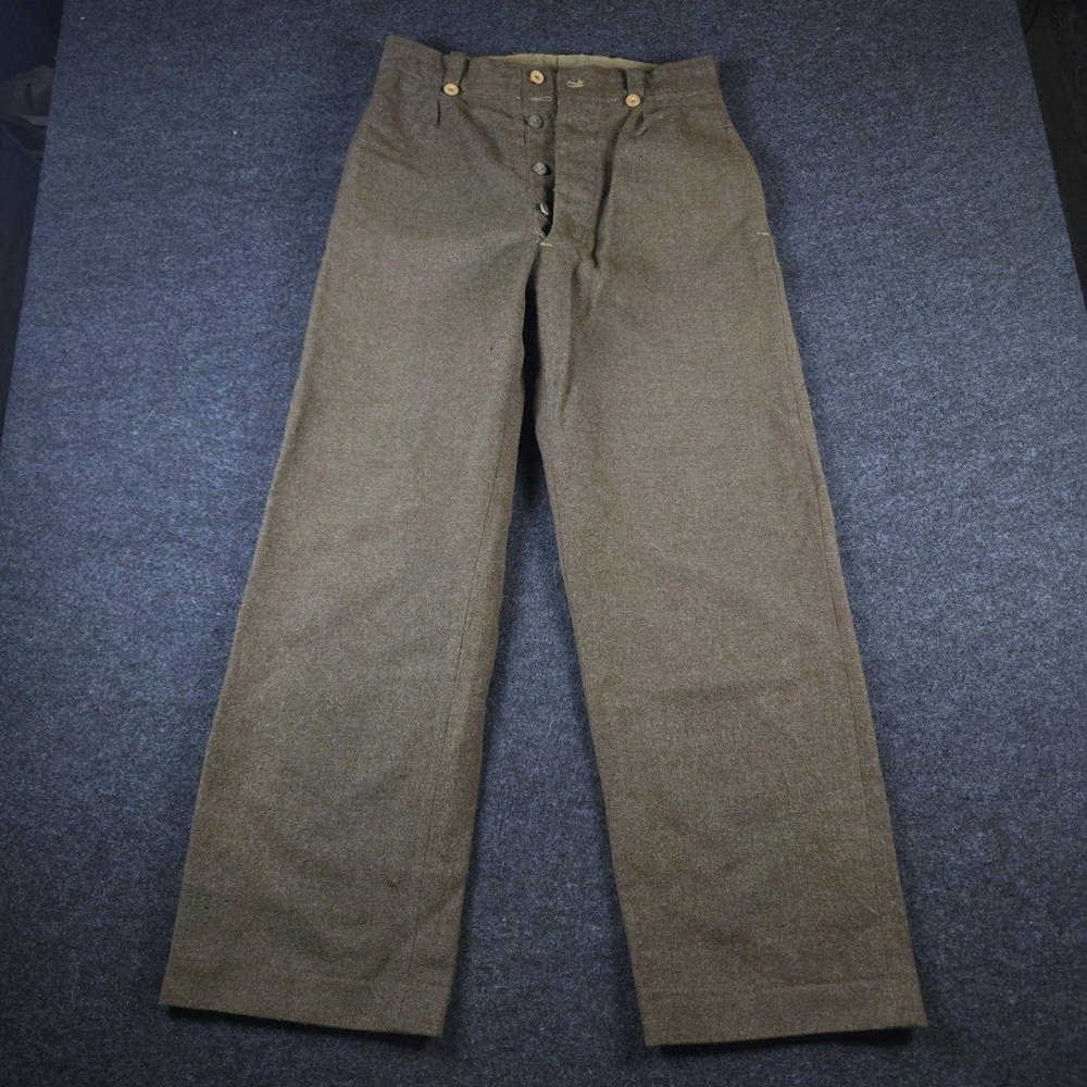 Vtg French Army Wool Trousers Brown M52 Field Pants Button Fly High Waist [FLAW]